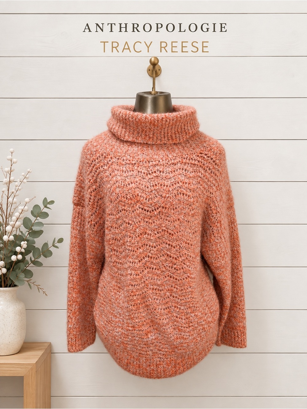 TRACY REESE Anthropologie - Orange Textured Turtleneck Sweater - Size S